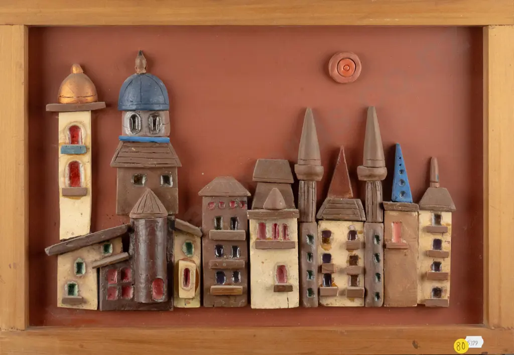 Harold Tyrie - framed pottery building scene - Urbino, Italy H-290 W-430 Image 1++