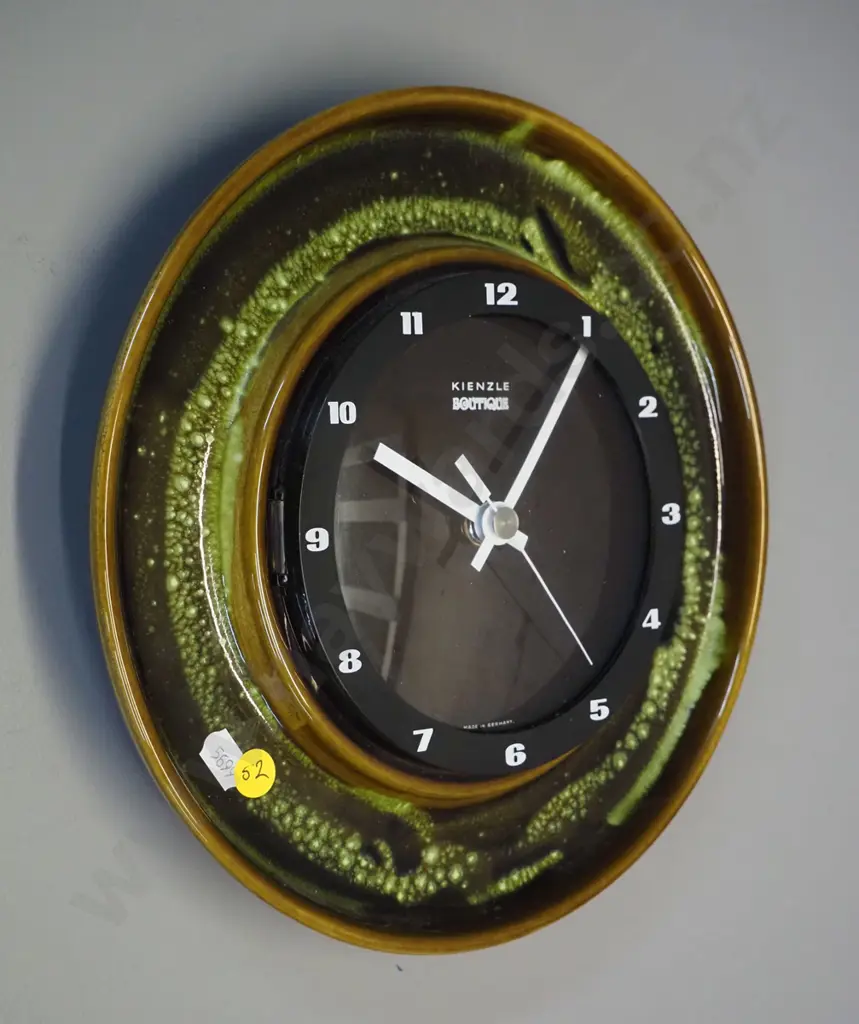 retro Kienzle Germany ceramic plastic and glass wall clock w/battery movement D-270 Image 1++