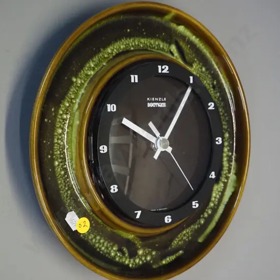 retro Kienzle Germany ceramic plastic and glass wall clock w/battery movement D-270