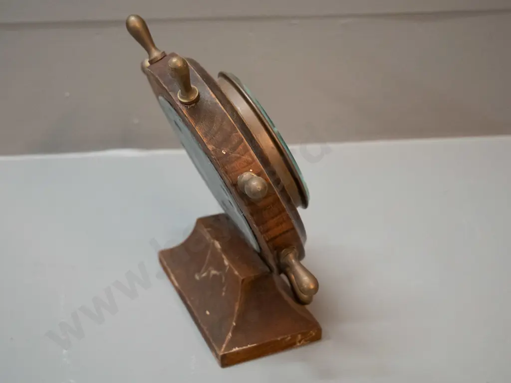 vintage wood-cased mantle or desktop barometer - marked Gischard? and "Foreign" H-180 W-180 Image 1++