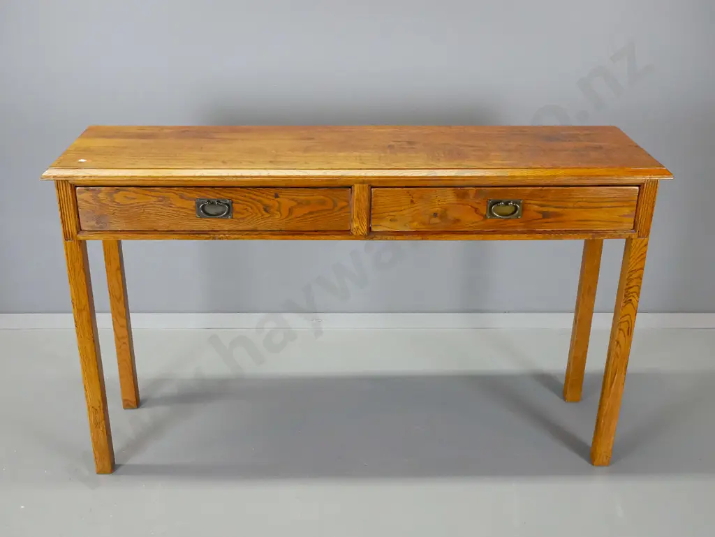 traditional style solid oak 2-drawer hall table with metal drop handles H-790 W-1280 D-360 Image 1++