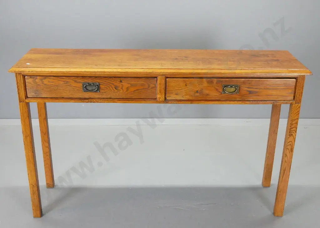 traditional style solid oak 2-drawer hall table with metal drop handles H-790 W-1280 D-360 Image 1++