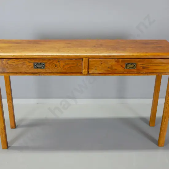 traditional style solid oak 2-drawer hall table with metal drop handles H-790 W-1280 D-360