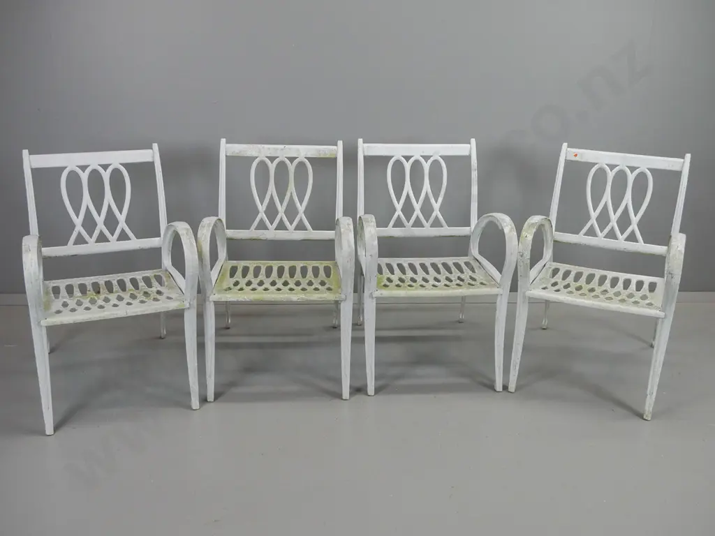 4 art deco style cast alloy patio chairs Image 1++