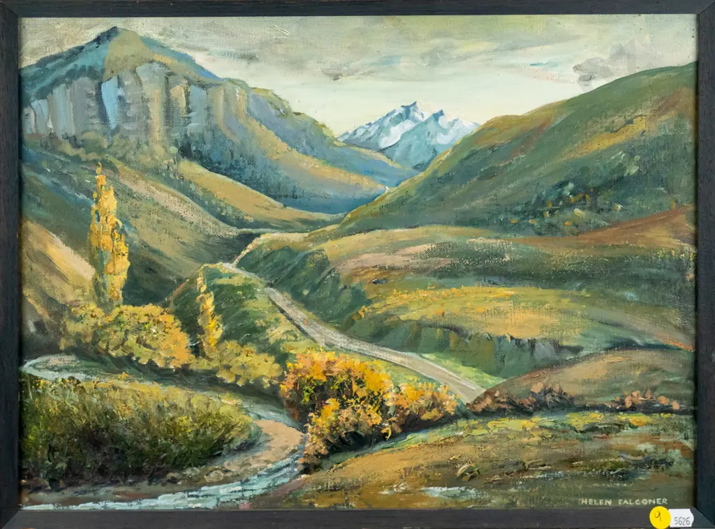 Helen Falconer - framed oil - mountain scene H-350 W-450 Image 1++