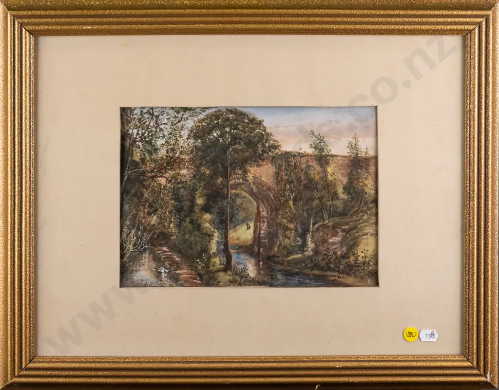 John Tucker Thomson 1878 - framed watercolour - bridge and river scene H-170 W-250 (warping) Image 1++