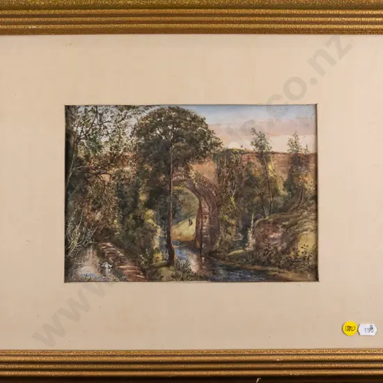 John Tucker Thomson 1878 - framed watercolour - bridge and river scene H-170 W-250 (warping)
