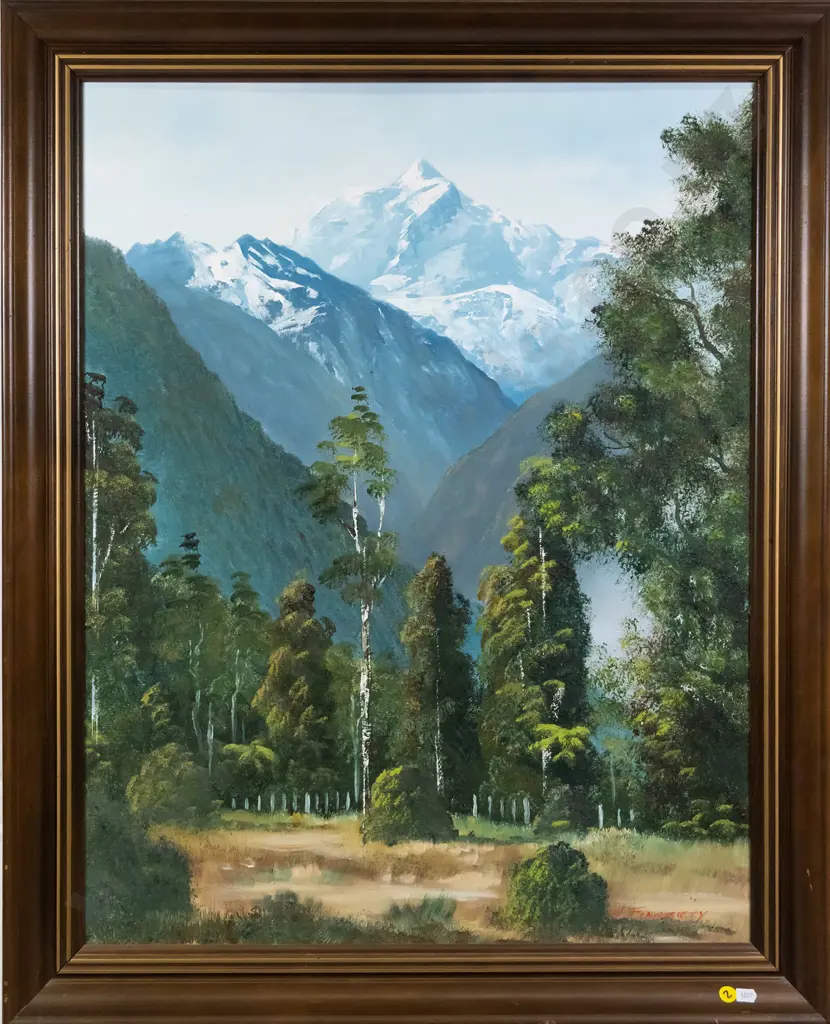 M Finnerty - framed oil on board - "Mount Tasman" H-700 W-540 Image 1++