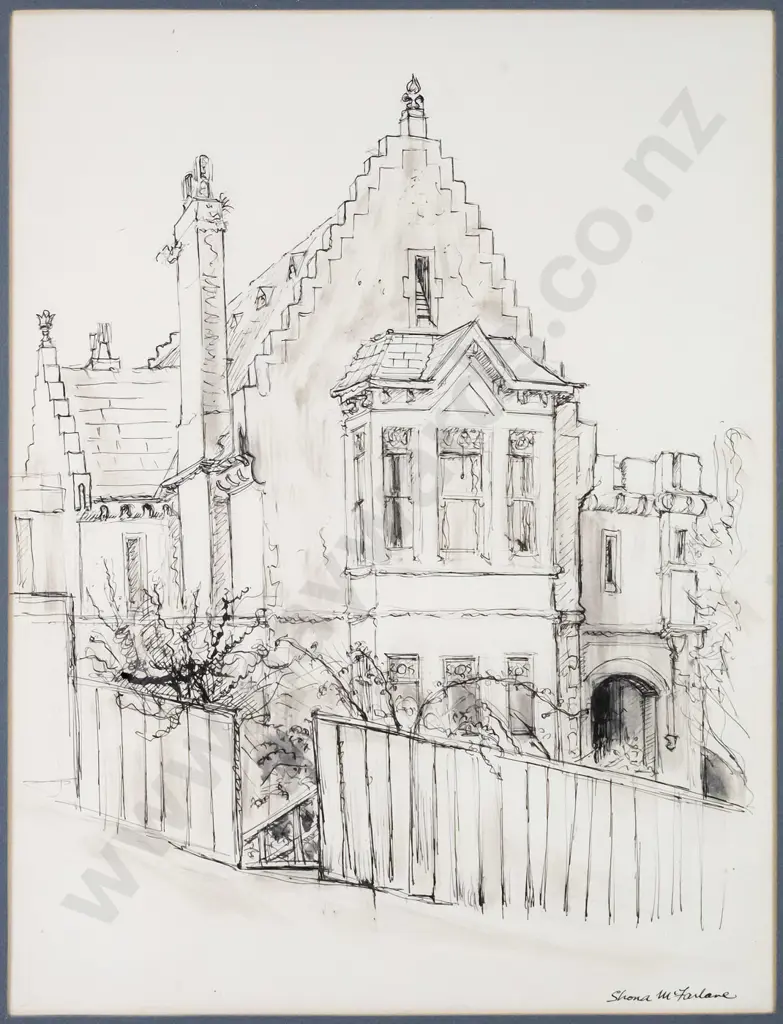 Shona McFarlane  - framed ink & watercolour-  No 2 William St H-500 W-380 Image 1++