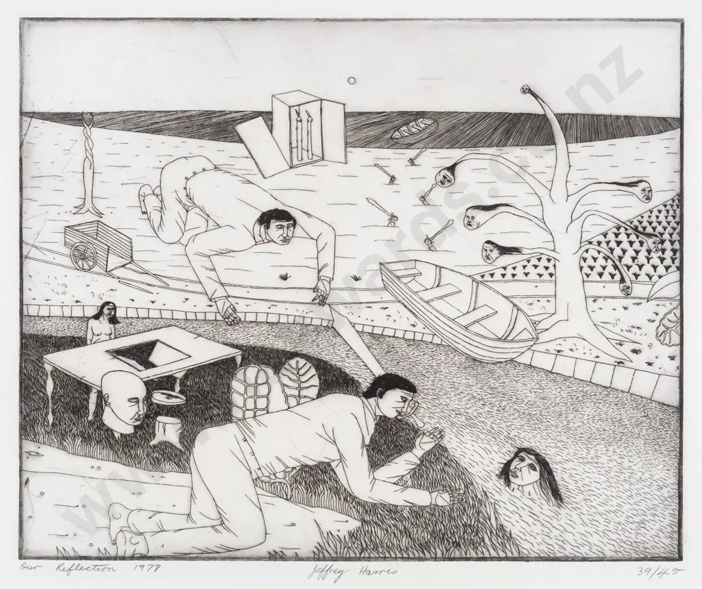 Jeffrey Harris 1978 - framed etching 39/45 - "Our reflection" H-200 W-240 Image 1++