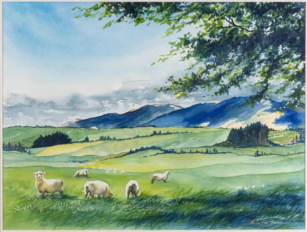 Annette Dickison - framed watercolour - "pastoral scene" H-350 W-470 Image 1++