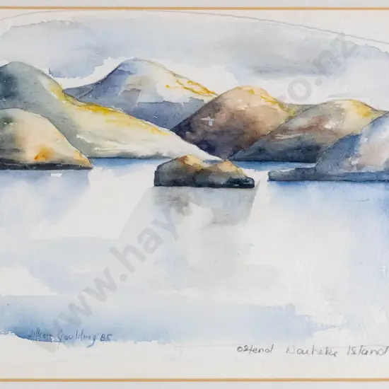 Jillian Goulding '85 - framed watercolour - Ostend Waiheke Island H-190 W-260