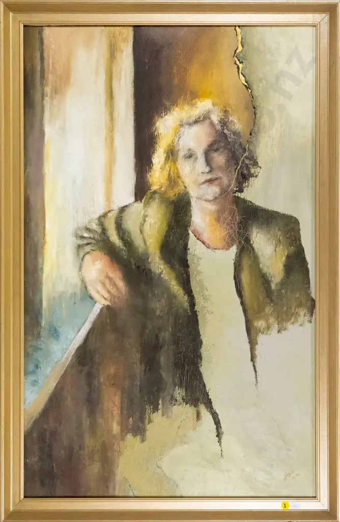 illegible signature - framed oil - female portrait H-780 W-480 Image 1++