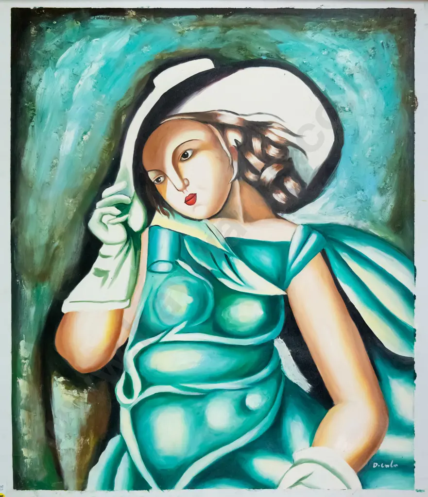 illegible signature - unframed oil on canvas - female portrait H-630 W-530 Image 1++