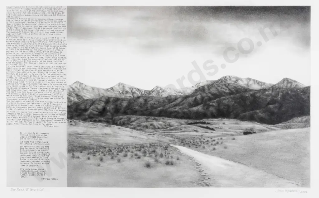 John Mitchell 2006 - framed pencil - "The Road to Cone Hill" H-300 W-490 Image 1++