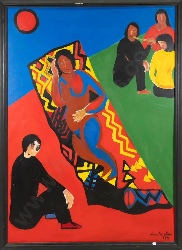 Shona Rapira Davis 1990 - framed oil - people H-180 W-840 Image 1++