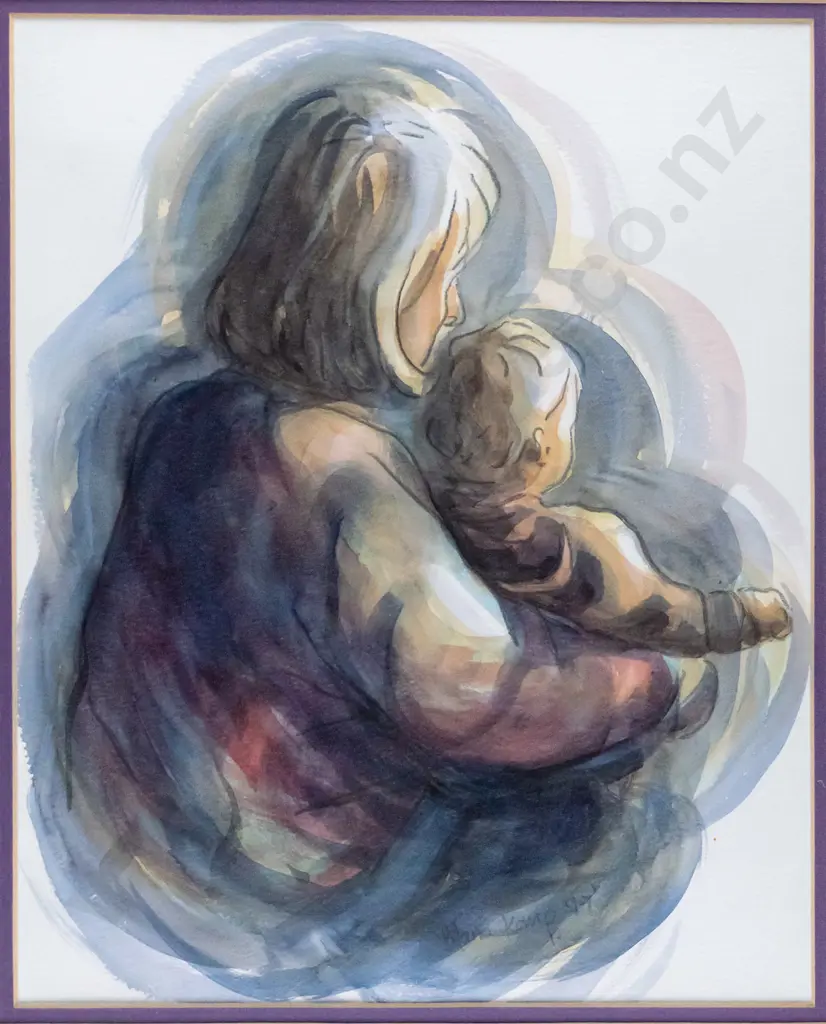 Maria Kemp 99 - framed watercolour & pencil- mother & child H-290 W-230 Image 1++