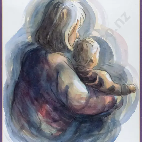 Maria Kemp 99 - framed watercolour & pencil- mother & child H-290 W-230