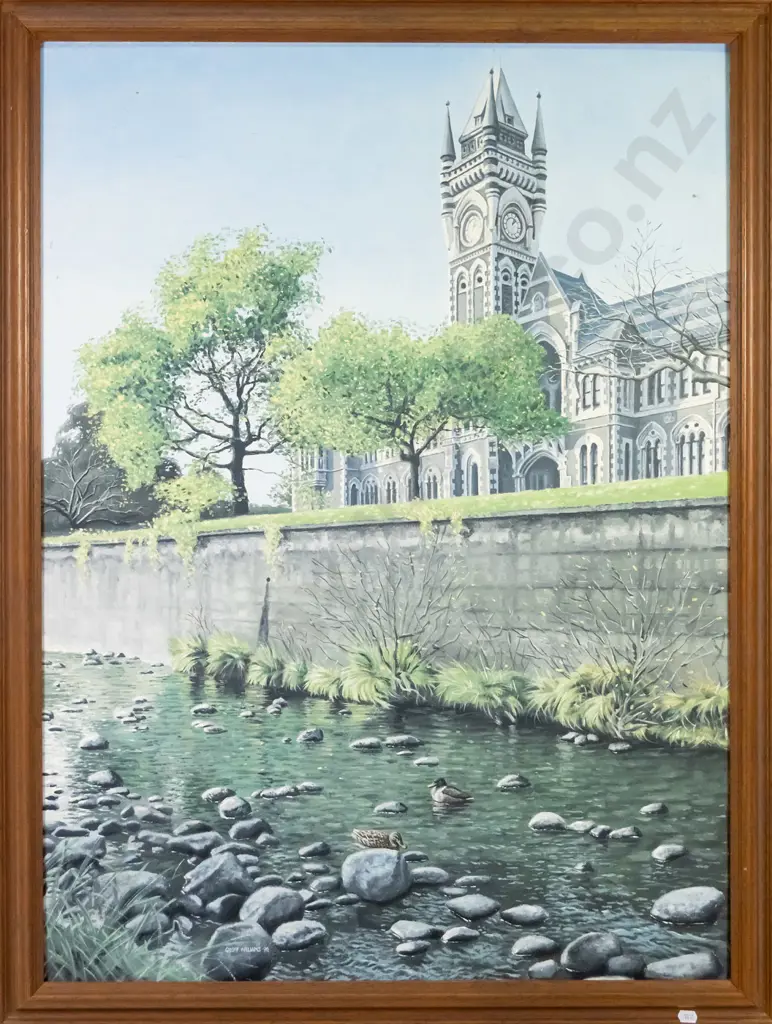 Geoff Williams 90 - framed oil - Otago University Clock Tower- H-880 W-660 Image 1++