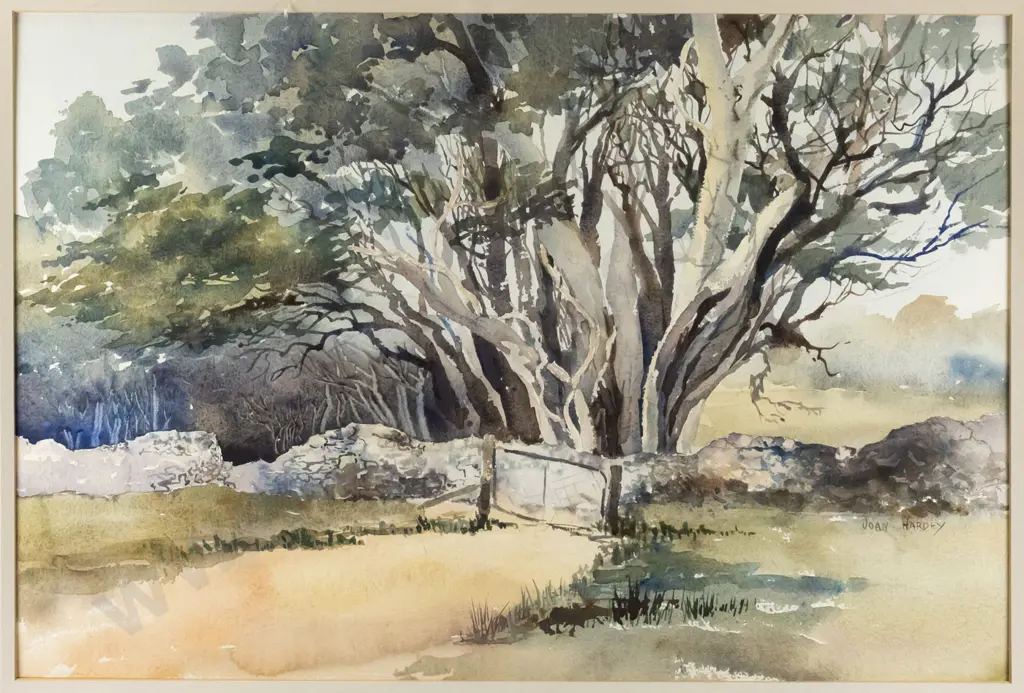 Joan Hardey - framed watercolour - "Farm entrance" H-360 W-540 Image 1++