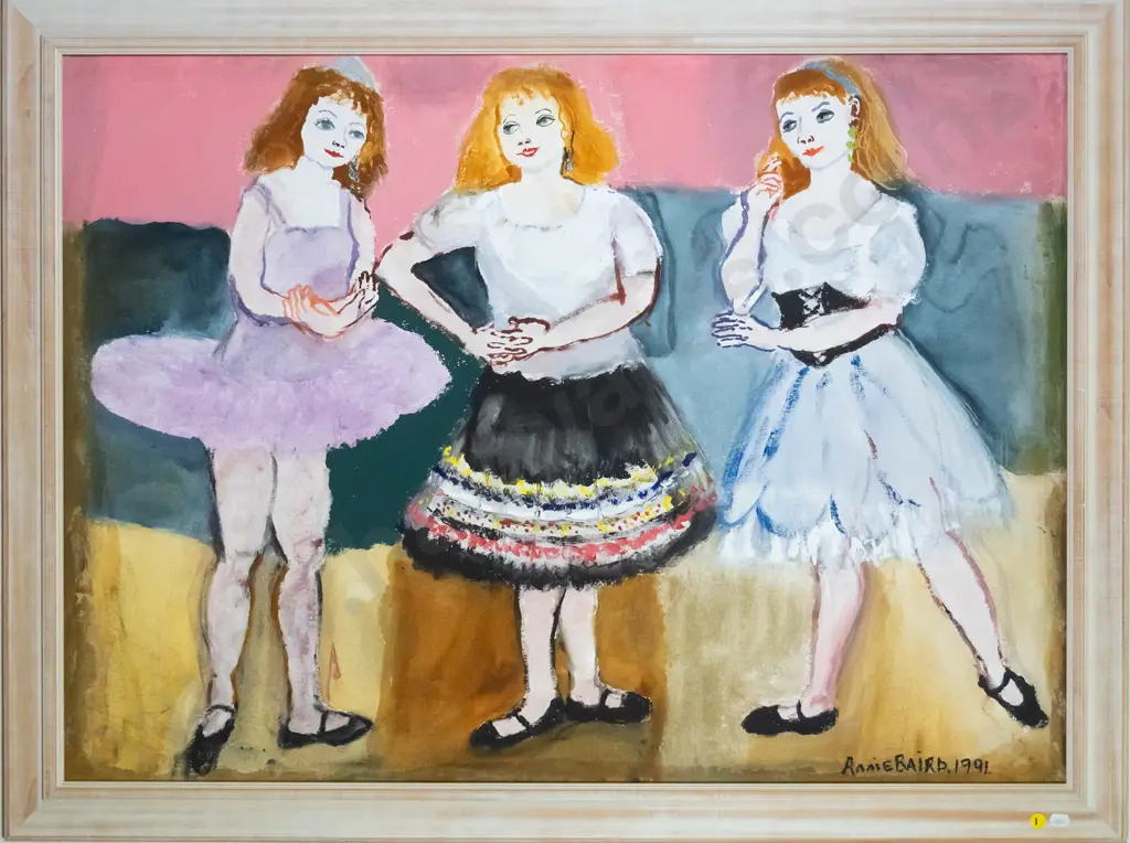 Annie Baird 1991 - framed watercolour "Ballet Class"  H-650 W-900 Image 1++