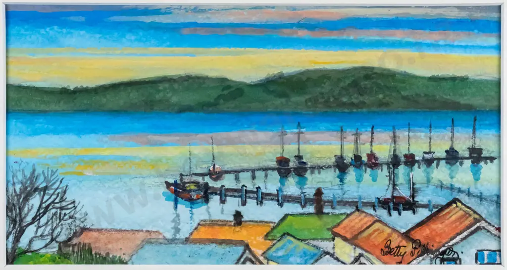 Betty Pilkington - framed watercolour "Early Morning Careys Bay" H-125 W-235 Image 1++