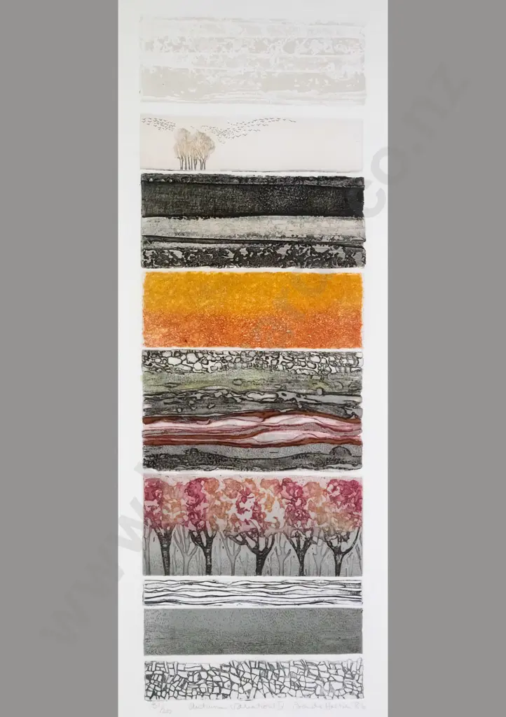Brenda Hartill 1986 - framed limited edition print 31/200 - "Autumn variations IV" H-600 W-195 Image 1++