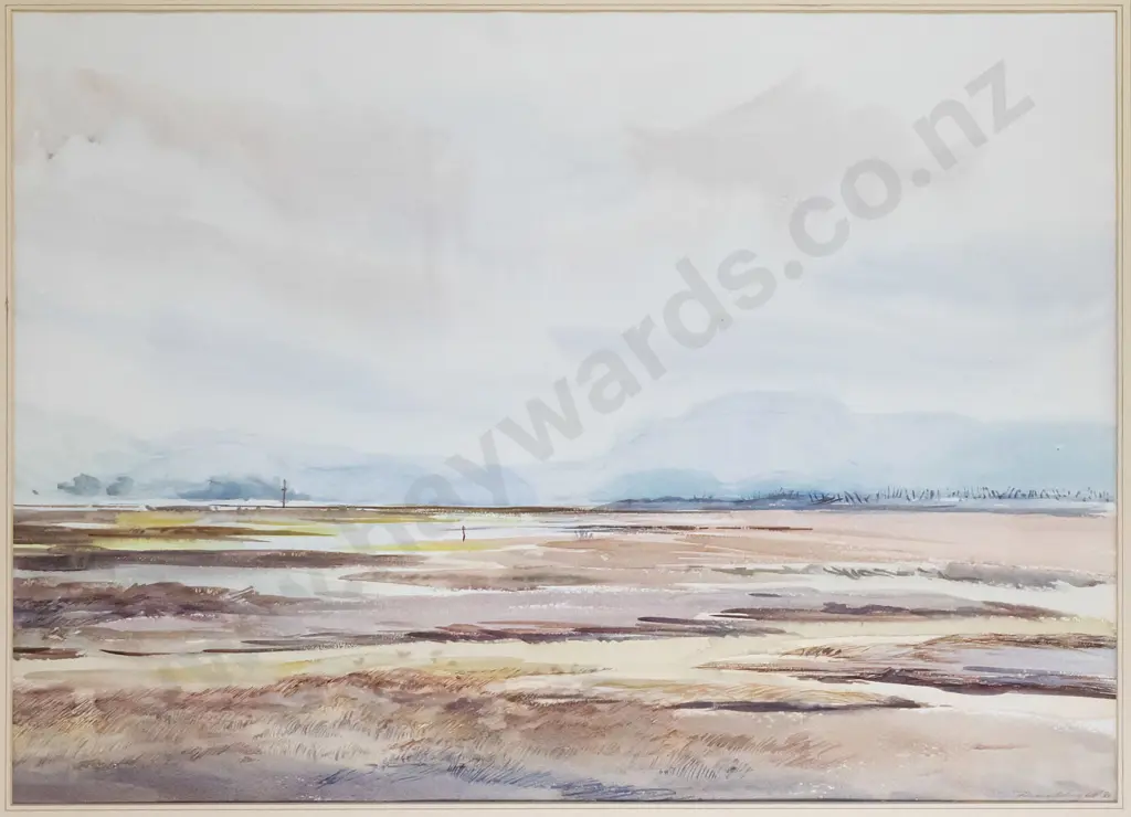 Zuna Wright 1980 - framed watercolour - "Aramoana Tidal Flats" H-520 W-740 Image 1++