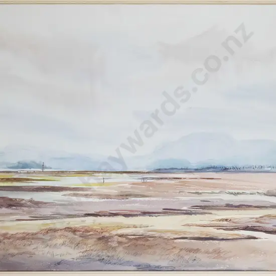 Zuna Wright 1980 - framed watercolour - "Aramoana Tidal Flats" H-520 W-740