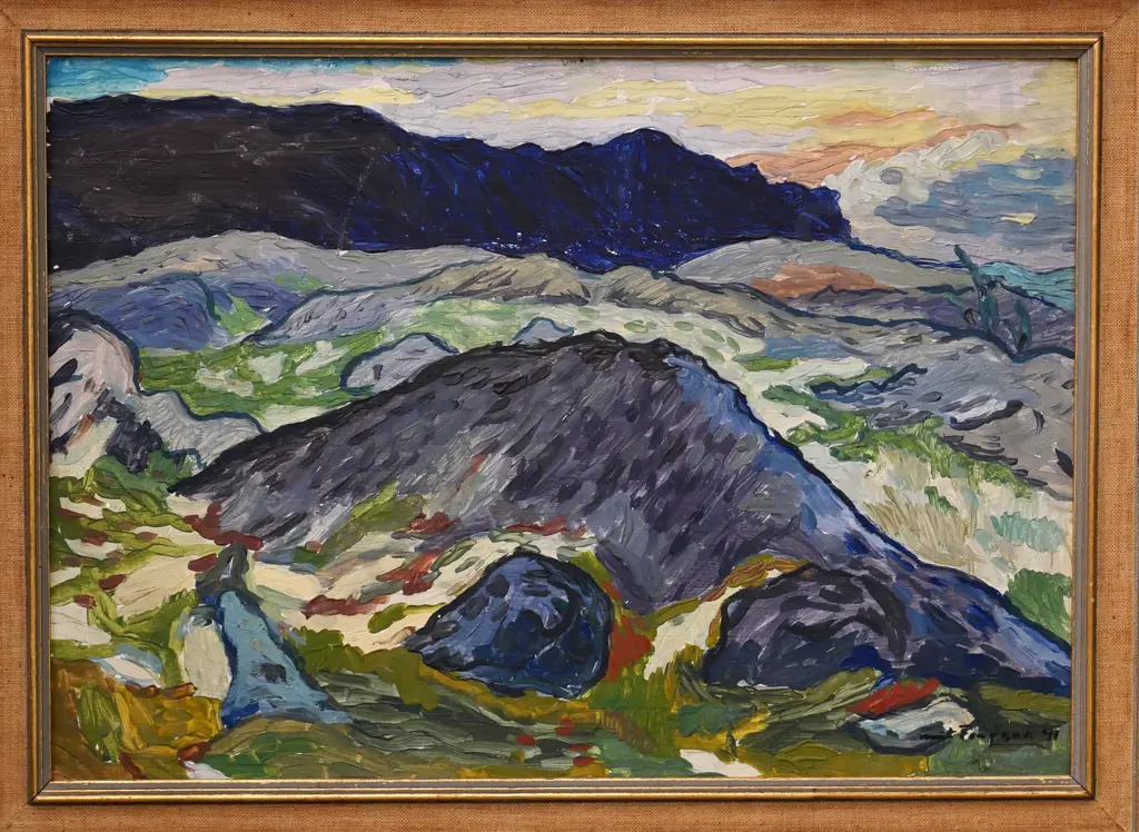 illegible signature '71 -framed oil - mountain scene H-280 W-400 Image 1++