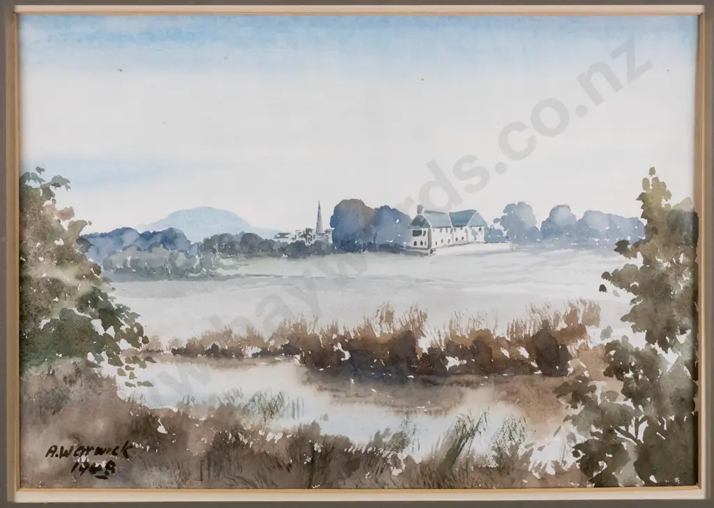 A Warwick 1948 - framed watercolour - country scene H-240 W-350 Image 1++