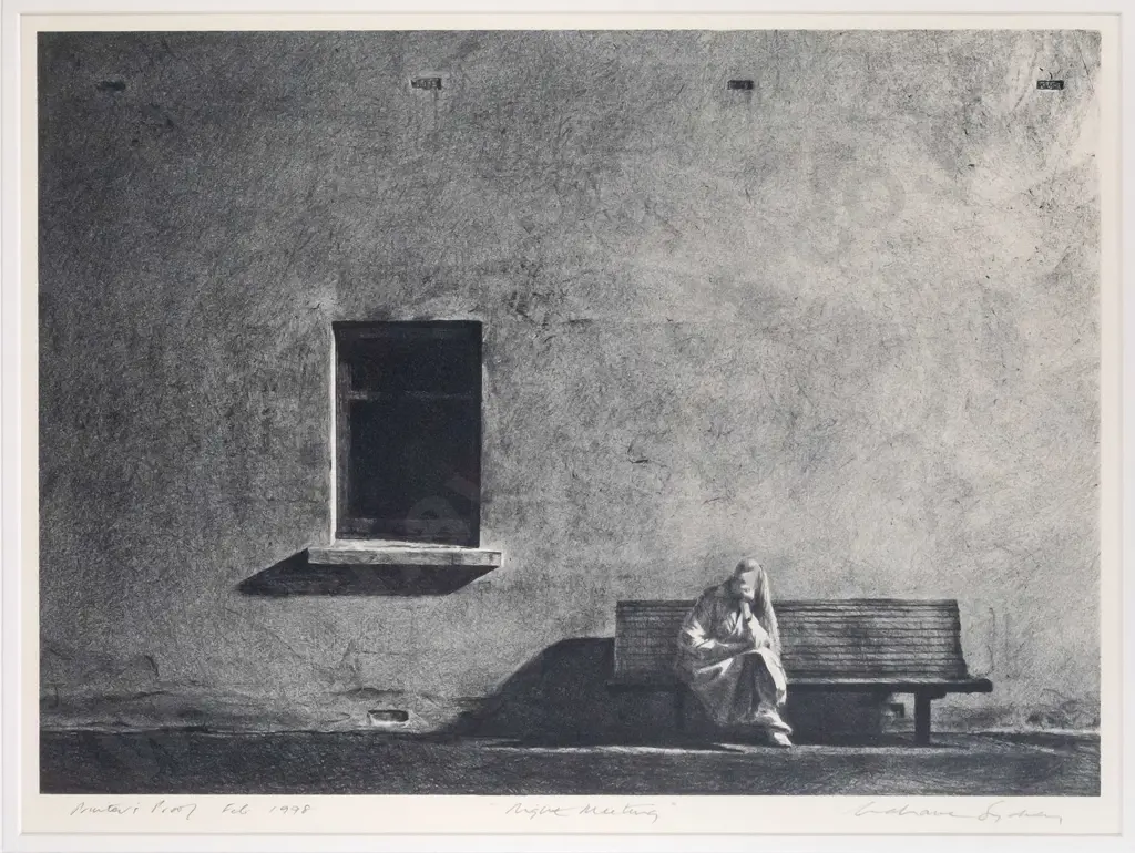 Grahame Sydney Feb 1998  - framed printer proof lithograph - "Night Meeting" H-350 W-490 Image 1++