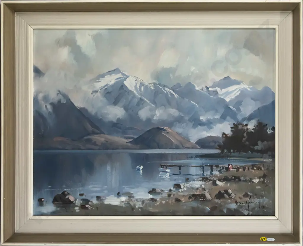 Brian Halliday 70 -framed oil on board- "Winter mists Lake Wanaka" H-415 W-540 Image 1++