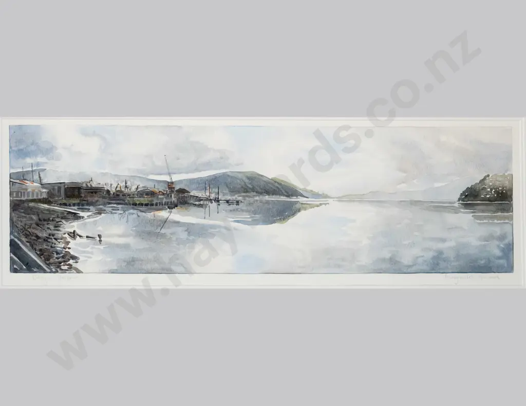 Margaret Anne Howard - framed watercolour- "Otago Harbour" H-160 W-550 Image 1++