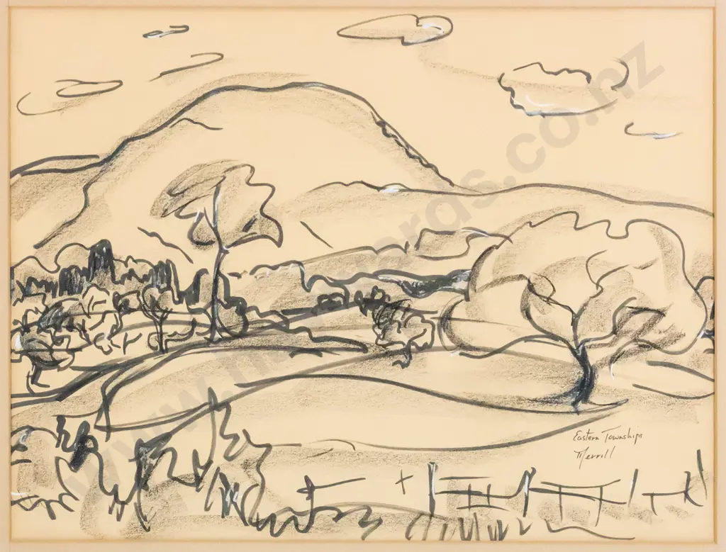 Merrill - framed ink & pastel - "Eastern townships" H-360 W-480 Image 1++