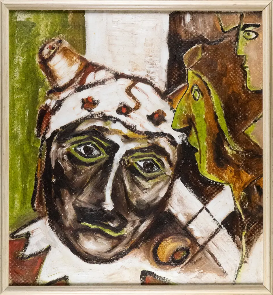 Attrib Hardwicke Knight - framed oil- clown H-400 W-360 Image 1++