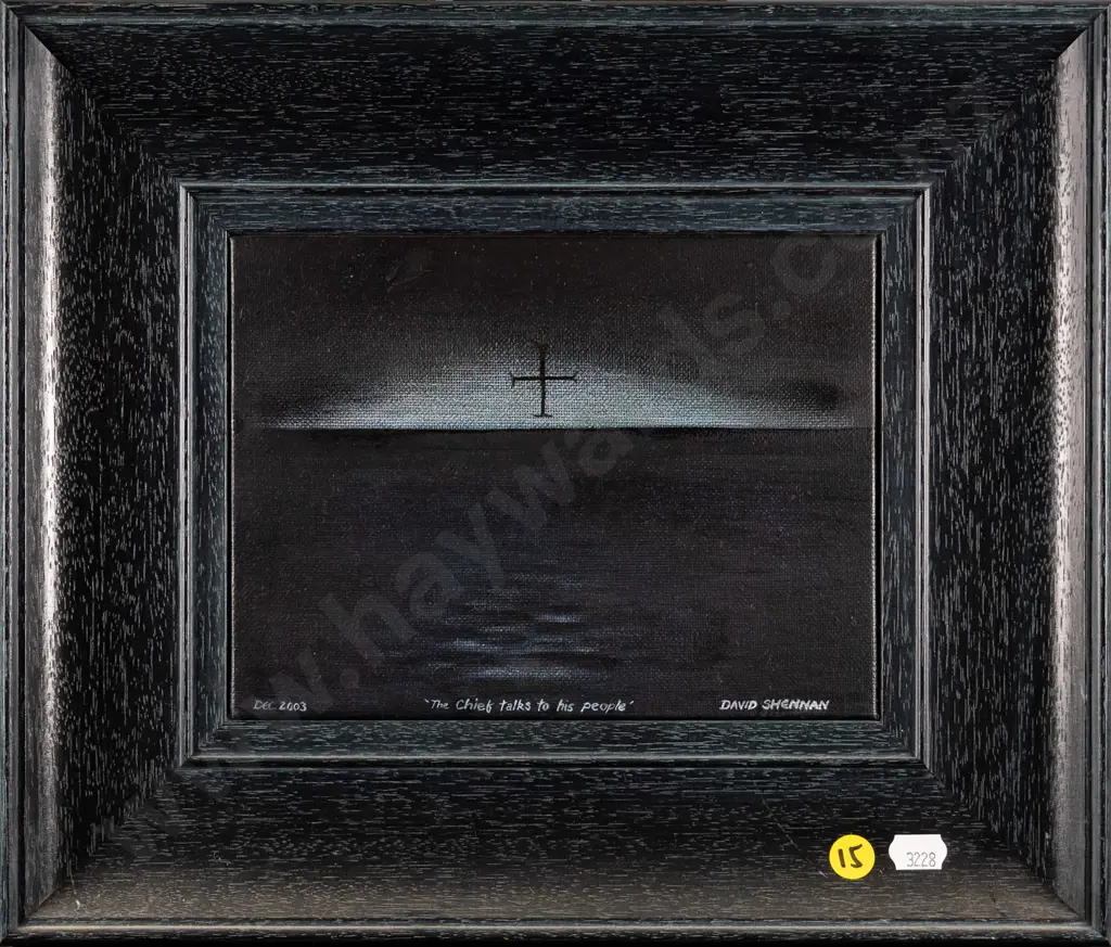 David Shennan 2003 -framed oil- "Chief talks to his people" H-150 W-200 Image 1++