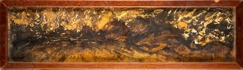 illegible signature - framed oil on board - "Dusk Mackenzie Country" H-110 W-410 Image 1++