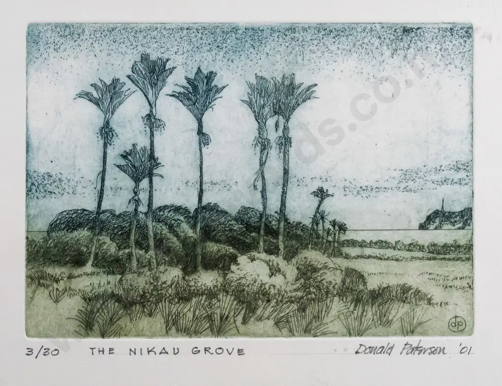Donald Paterson - glass mounted ltd edition print 3/30 "The Nikau Grove" H-110 W-160 Image 1++