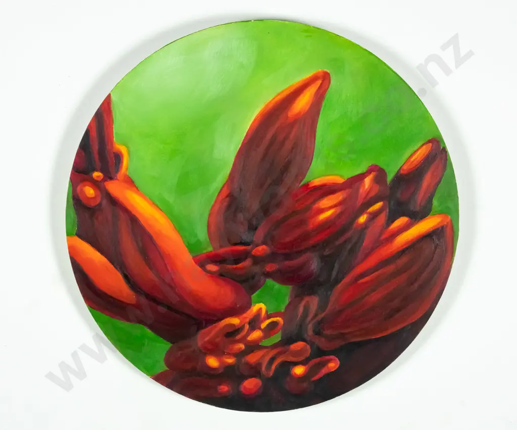 Kerry Fenton-Johns - acrylic on wooden circle -  flowers  Diam 200 Image 1++