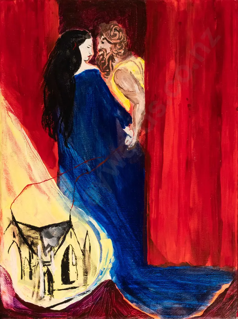 Amber Moffat -boxed oil on canvas tryptic- "Act I, Act II, Act II" each painting H-305 W-225 Image 1++