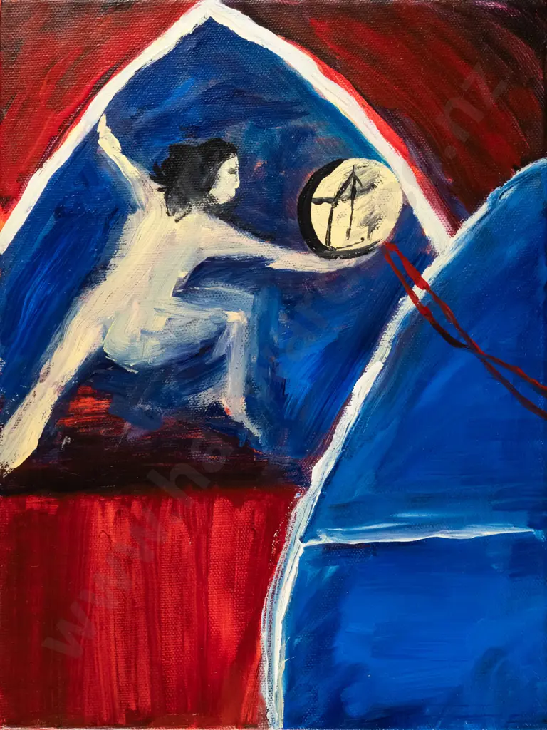 Amber Moffat -boxed oil on canvas tryptic- "Act I, Act II, Act II" each painting H-305 W-225 Image 1++