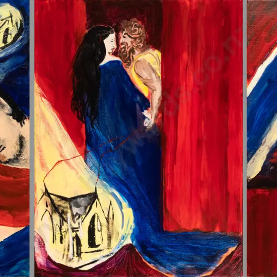 Amber Moffat -boxed oil on canvas tryptic- "Act I, Act II, Act II" each painting H-305 W-225