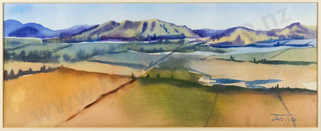June Tyson -framed watercolour- landscape H-170 W-440 Image 1++
