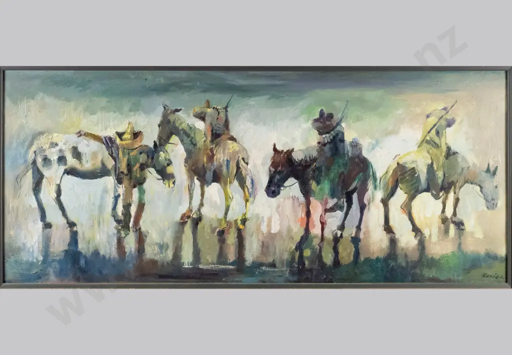Xavier Becerra Bevier - framed oil on canvas- horses & ridders H-290 W-690 Image 1++