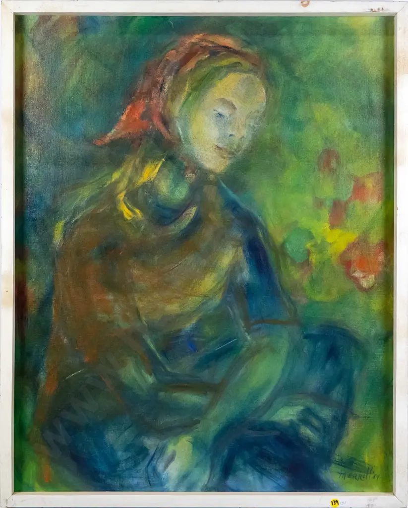 Merrill 89 -framed oil on canvas- female portrait H-750 W-590 Image 1++