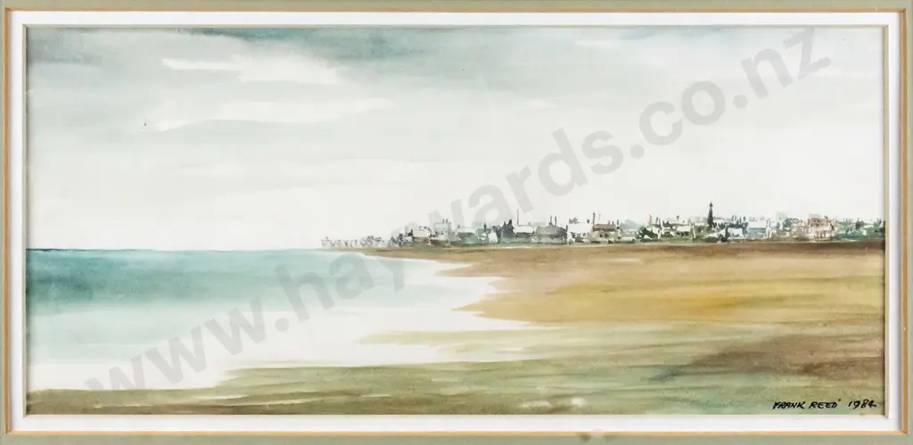 Frank Reed 1984 -framed watercolour- seaside scene H-130 W-280 Image 1++