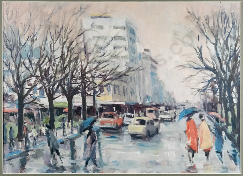 faded signature (Fred O'Neill?) - framed oil - city street scene H-260 W-370 Image 1++