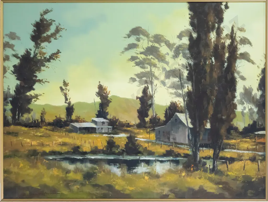 Allan Crombie -framed oil on board- "Marlborough farmyard" H-520 W-690 Image 1++