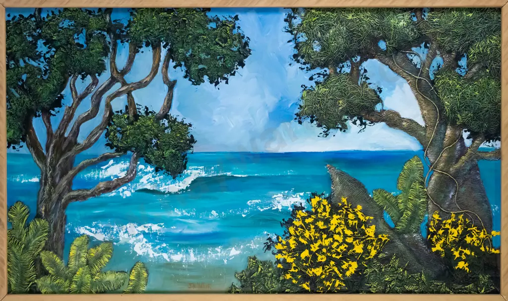 J K Weir -framed mixed media "Catlins" H-460 W-790 Image 1++